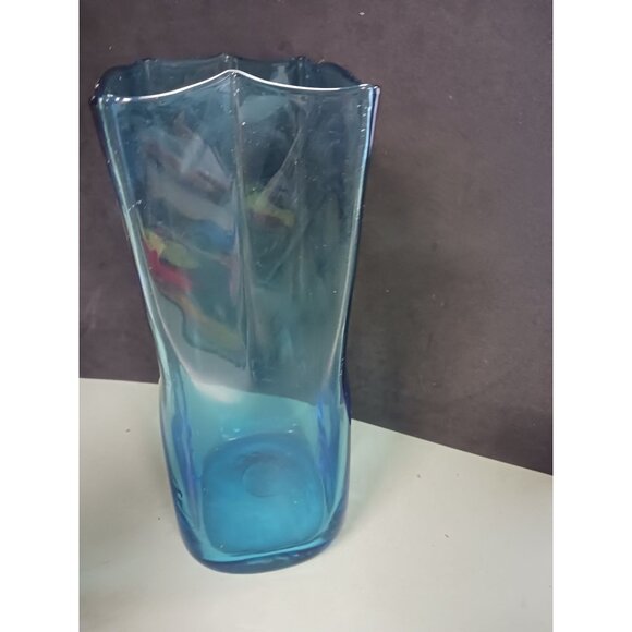 Blenko Azure Blue Paper Bag Vase Handcrafted - Picture 4 of 7